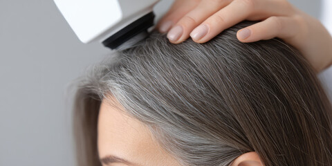 Examined the condition of the scalp and hair follicles with a trichoscope in the medical office of doctor trichologist