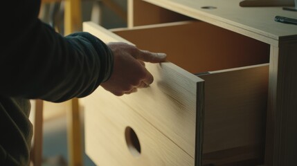Carpenter assembling furniture at a construction site. Featuring precision and skill