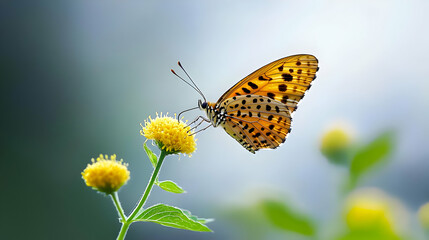 Obraz premium Close-Up of an Orange and Black Butterfly on a Vibrant Yellow Wildflower with Blurred Background