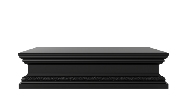 A black square sturdy display base designed to showcase items elegantly with a clean, minimalist style isolated on white background or transparent png 