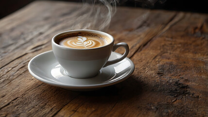 cup of coffee on wooden table, ai generated