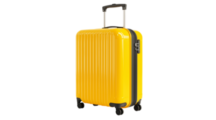 A bright yellow suitcase that stands out with its vibrant color and modern, travel-ready design isolated on white background or transparent png 