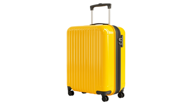 A bright yellow suitcase that stands out with its vibrant color and modern, travel-ready design isolated on white background or transparent png 