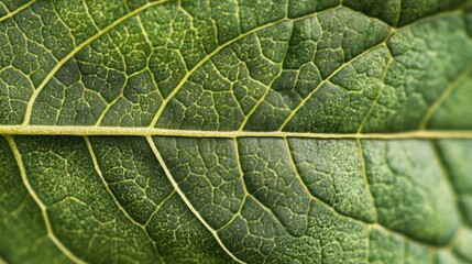 Obraz premium A detailed close-up view of a vibrant green leaf's intricate vein structure.