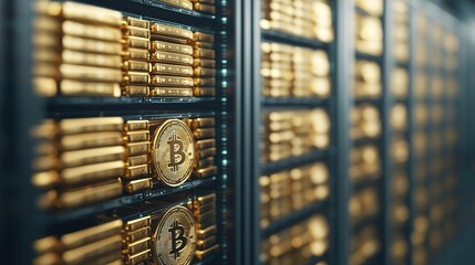 Cryptocurrency mining operation data center digital assets high-tech environment close-up view financial innovation