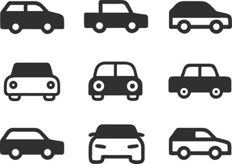 Collection of flat car icons in different styles