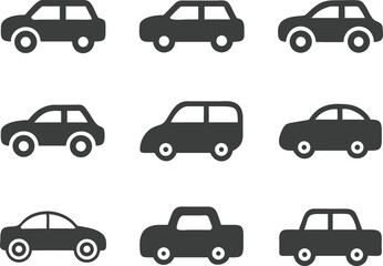 Collection of flat car icons in different styles