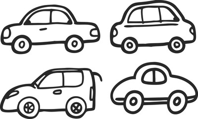Collection of hand-drawn car doodle illustration