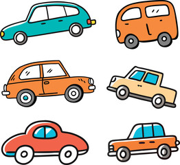 Fototapeta premium Collection of hand-drawn car doodle illustration