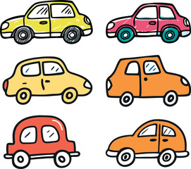 Collection of hand-drawn car doodle illustration