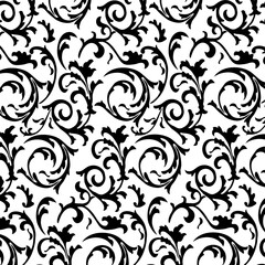 black and white seamless pattern, Floral scroll pattern or a foliate scroll pattern, Floral Elements,