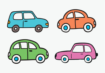 Collection of hand-drawn car doodle illustration