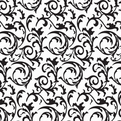 black and white seamless pattern, Floral scroll pattern or a foliate scroll pattern, Floral Elements,
