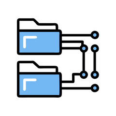 Connected Folders with Circuit Icon Representing Digital File Sharing and Data Network System