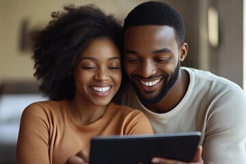 Modern Communication: Young African American Couple Engaging in a Video Chat on a Digital Tablet