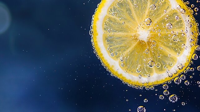   Blue lemon bubble close-up on blue background Blue sky in background