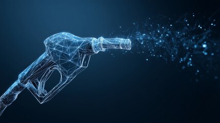 Lowpoly wireframe fuel nozzle with gas drop Isolated on dark blue background Futuristic vector illustration for oil industry