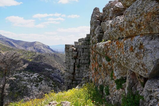 A ruined tower of the historic fortress of Fyli, on mount Parnitha, near Athens, where the democratic Athenians gathered to overthrow the 30 tyrants in 403 BCE