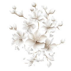 White Flowers Isolated on White Background with Soft Petals and Natural Botanical Detail

