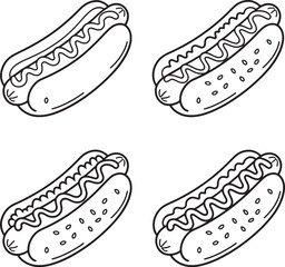Hot dog set Line art vector illustration isolated On Transparent Background