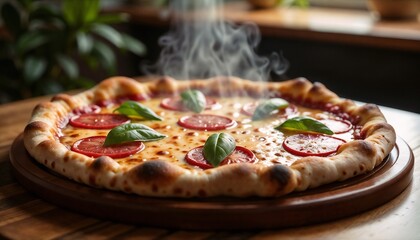 pizza on a wooden board