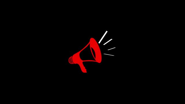 Cheer megaphone overlays on alpha. Animation of speaker volume, Microphone, sound Voice with speaker icon on black background.