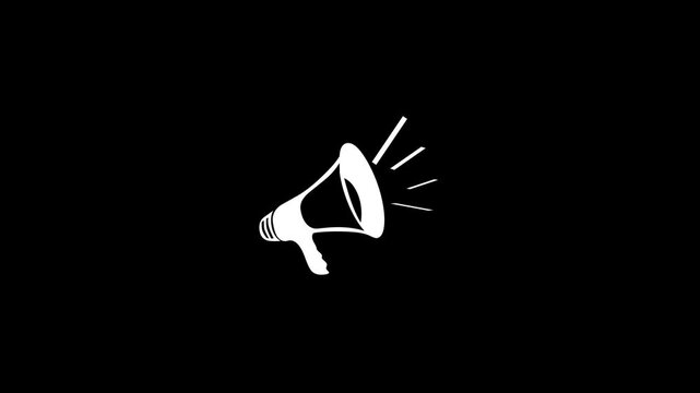 Cheer megaphone overlays on alpha. Animation of speaker volume, Microphone, sound Voice with speaker icon on black background.