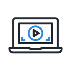 Laptop Screen with Play Button Icon Representing Media Playback and Digital Content