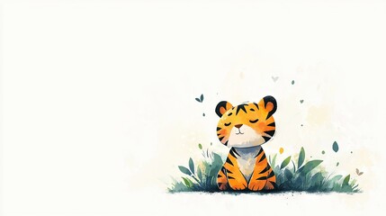   Watercolor portraits depicting Tigers in lush Grass Fields with Leaves on their hind legs