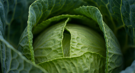 Fototapeta premium Close Up Captivating Cabbage Head Showcasing Its Detailed Leaf Structure