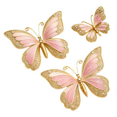 Pink & Gold Butterflies: Clipart Image isolated on transparent background
