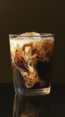 A captivating iced coffee drink with swirling crema and milk.