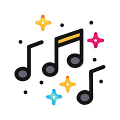 Music Notes with Sparkles Icon Representing Party Vibes and Celebration Music