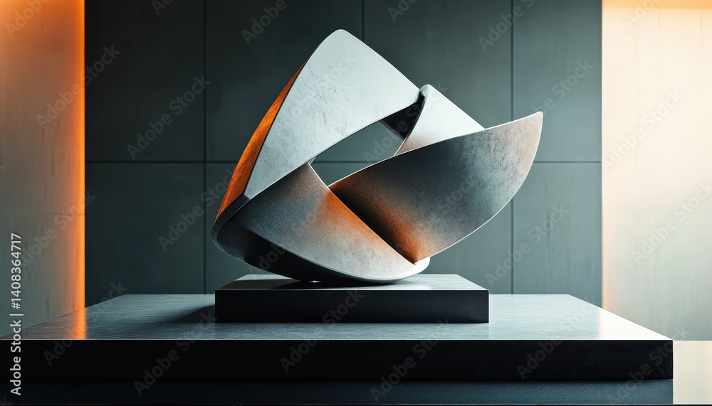 Poster sculpture displayed in modern gallery with natural light illuminating its intricate design during th