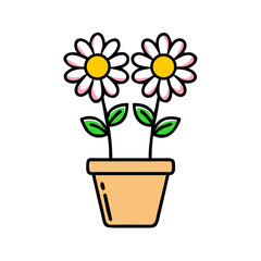 Fototapeta premium Potted Daisy Flower Icon Representing Bright Floral Decoration and Indoor Cheer