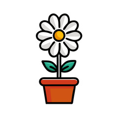 Potted Daisy Flower Icon Representing Bright Floral Decoration and Indoor Cheer