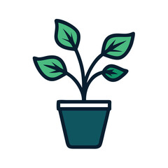 Potted Leafy Stem Plant Icon Representing Indoor Foliage and Natural Decor