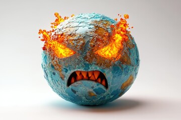 Angry Earth, burning and freezing, symbolizes climate change's devastating effects.