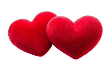 Two red velvet hearts isolated on white background PNG