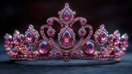 Fototapeta premium Ornate tiara with vibrant pink gems. Detailed craftsmanship