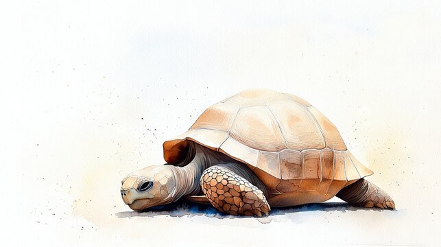  A watercolor depiction of a tortoise reclining on its back with its head angled to the side