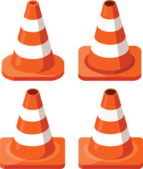 Traffic cone set vector illustration isolated On Transparent Background