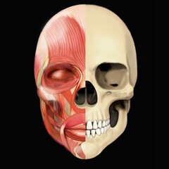 Anatomical Illustration Of Facial Aging In Older Women Showing facial muscles and bones