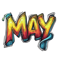 Naklejka premium Graffiti style illustration of the word May with vibrant colors on a transparent background Concept of spring, calendar, and urban art