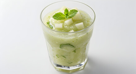 Refreshing Honeydew Melon Smoothie with Mint Garnish on White Backdrop