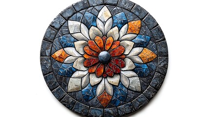 Detailed stone petal mandala with reflective gem interior high resolution image