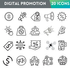 Fototapeta premium 20 Icons of Digital Promotion. Vector Illustration