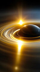 Golden light spirals into the cosmos from a mystical pedestal within the depths of space