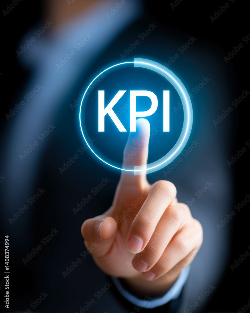 Aufkleber Exploring key performance indicators with a businessman in a modern digital environment