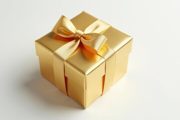 Fototapeta premium Luxurious gold gift box on pristine white backdrop , party, background